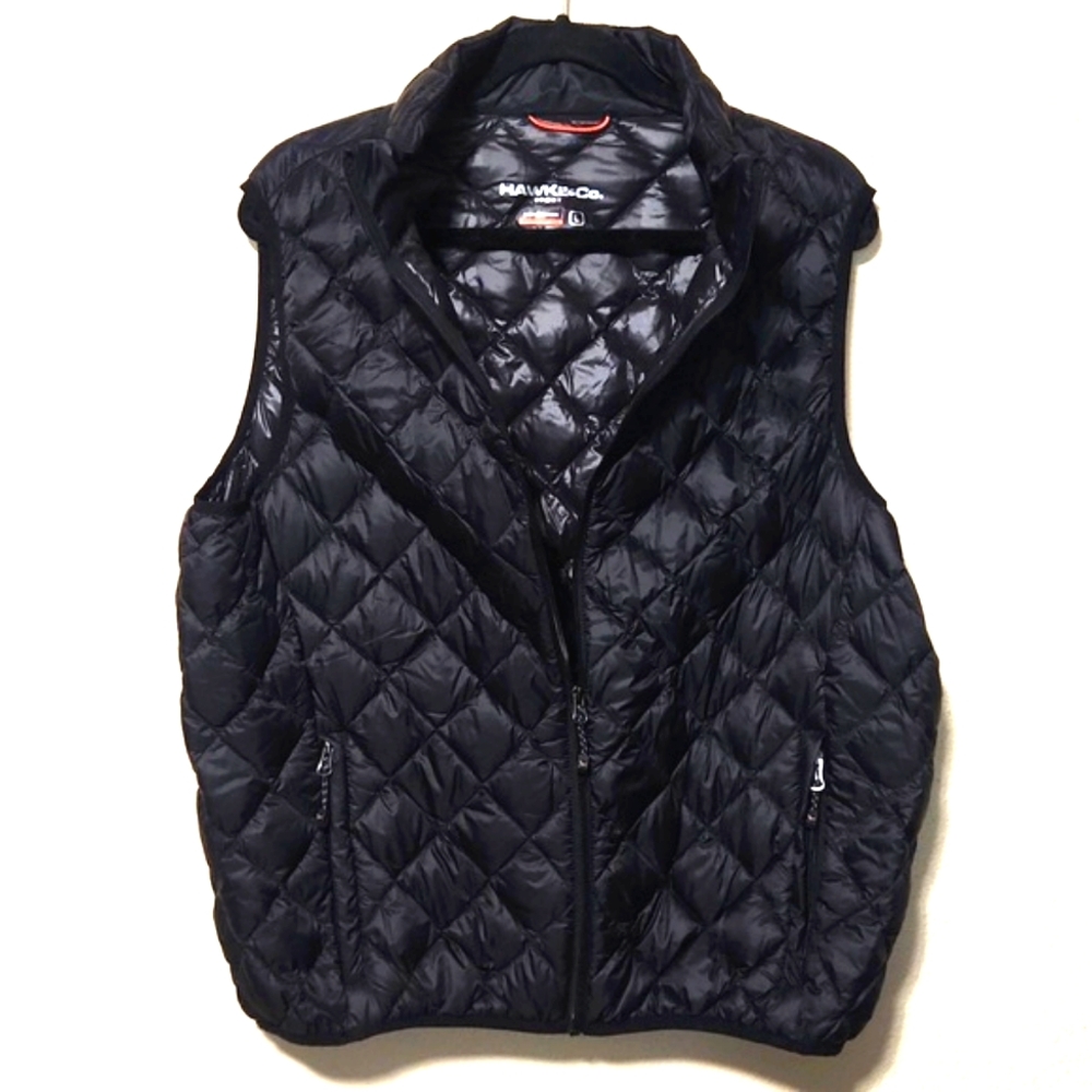 Hawke & Co Down Packable Puffer Zip Up Vest Black & Gray Men's Size Large
